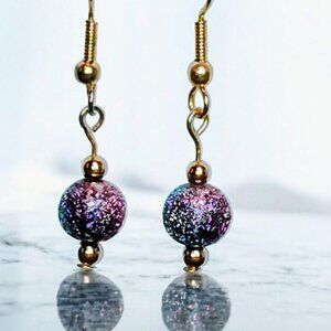 Handmade Sparkling Gold and Purple Glitter Earring Wire Hook Pierced New